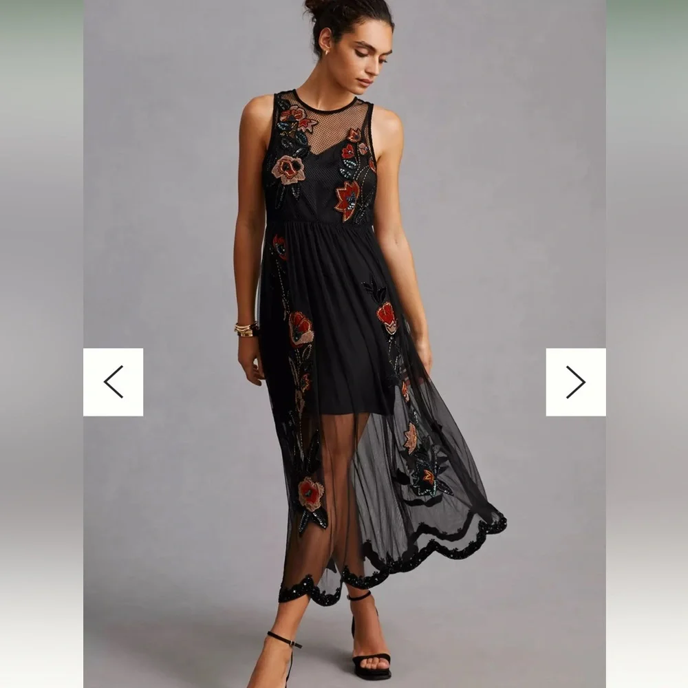 Anthropologie Not So Serious by Pallavi Mohan Midnight Garden Maxi Dress - Picture 1 of 14